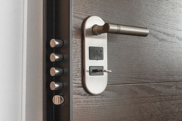 Close-up of fingerprint door lock mechanism