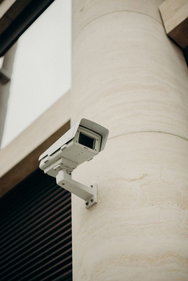 Biometric access control panel on building entrance
