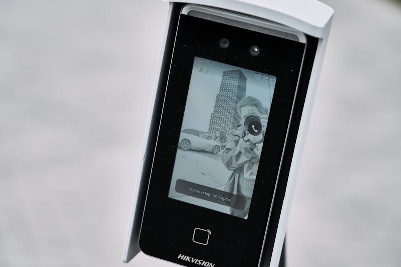 Hikvision face recognition terminal at a building entrance